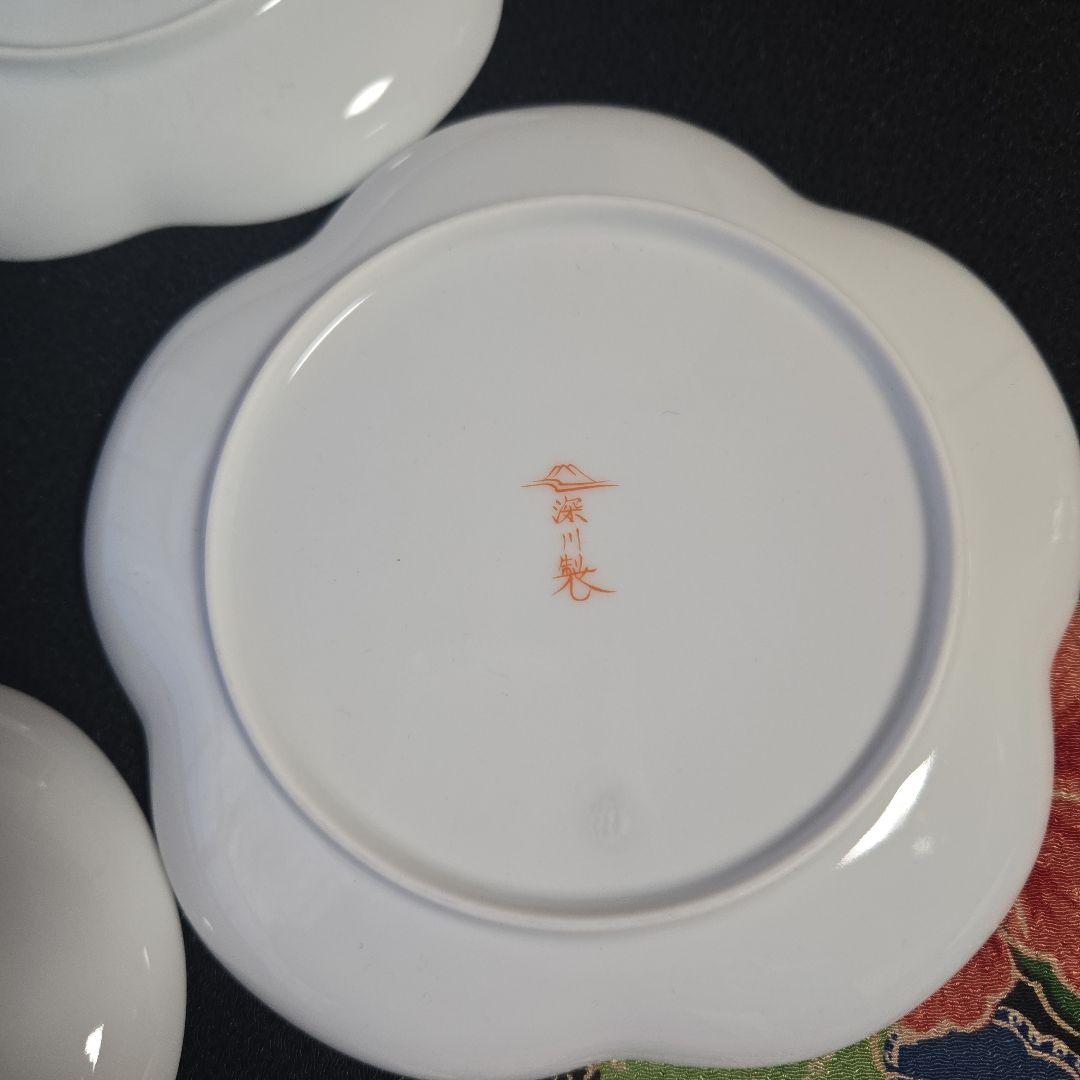 【①希少な極美品】深川製磁　寿赤絵　梅型　銘々皿揃　取皿揃　小皿　　トリプレット