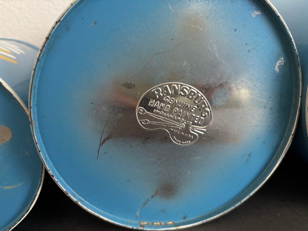 【稀少】RANSBURG ランズバーグ　ヴィンテージ　ブリキのキャニスター　水色