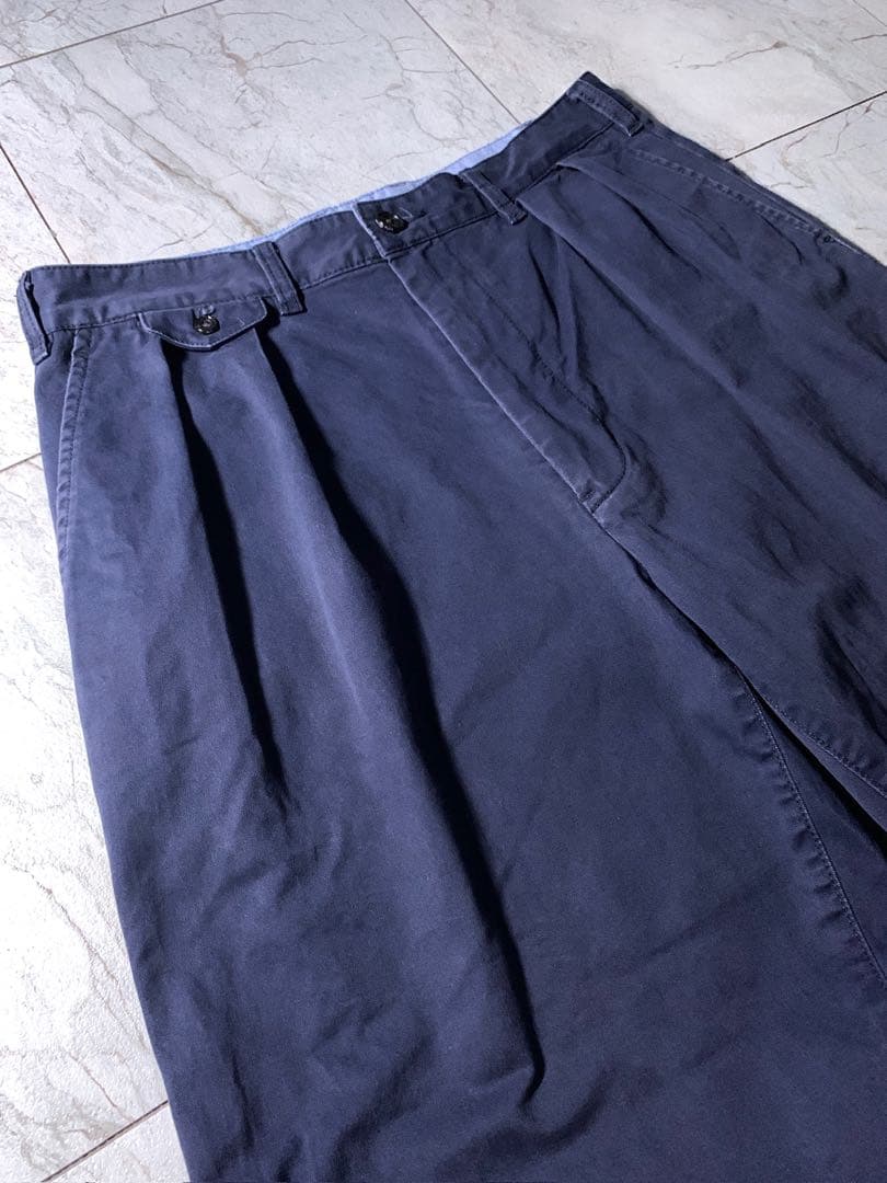 BEAMS+ 百名品 2プリーツ タック チノ トラウザーズ ネイビー M