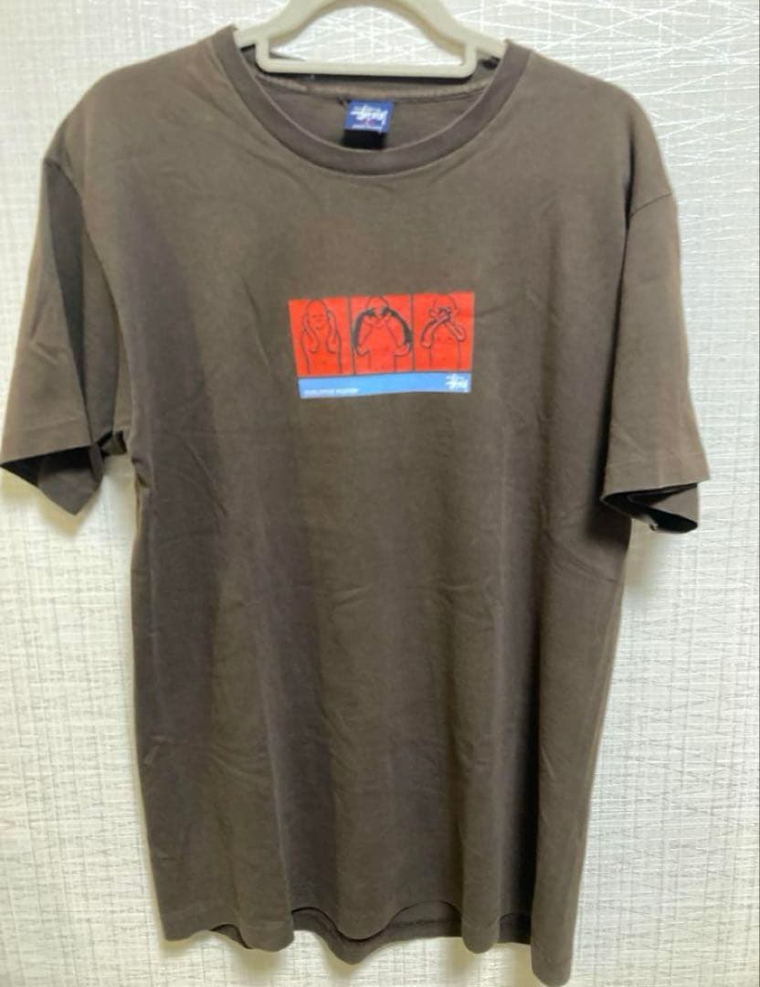 ステューシー　90年代old stussy ヴィンテージTシャツ紺タグブラウンL