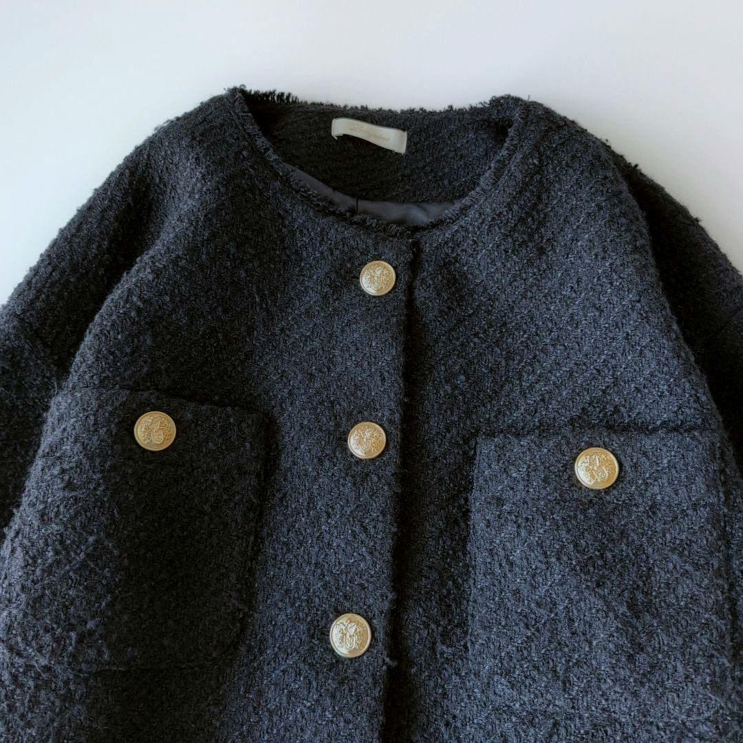 ラウンジドレス　ツイードジャケット　ブラック　黒　金ボタン　26400円　F