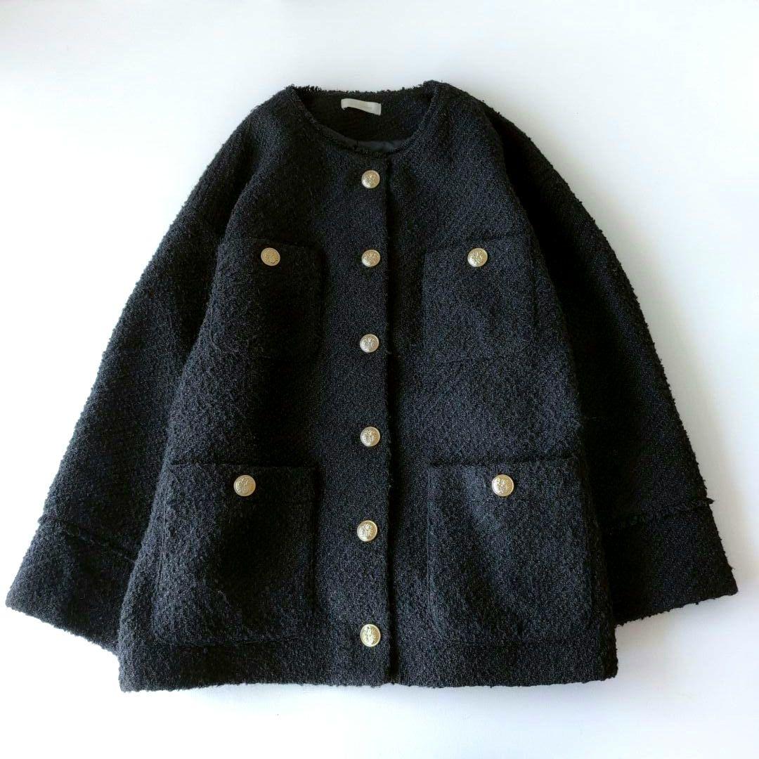 ラウンジドレス　ツイードジャケット　ブラック　黒　金ボタン　26400円　F