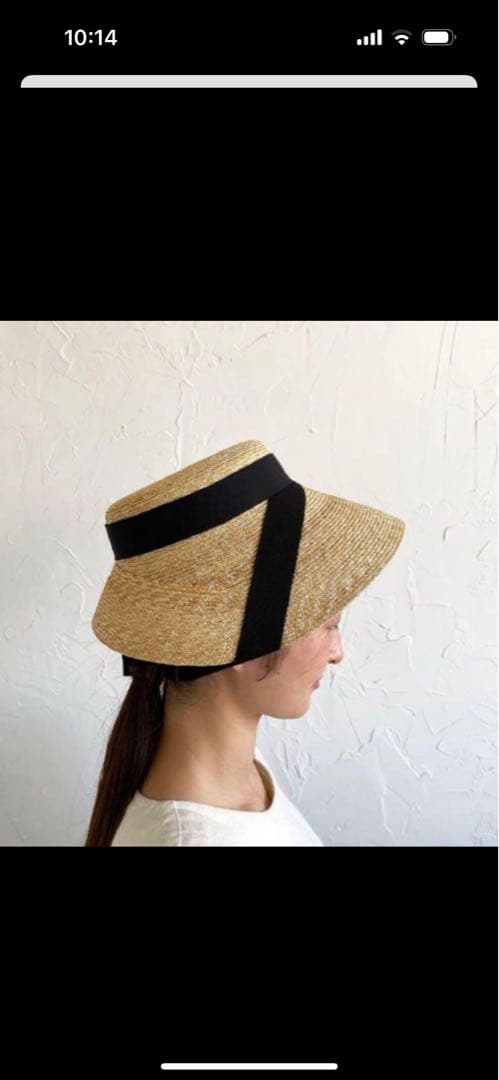 KIKONO ベージュ 麦わら帽子 黒リボン