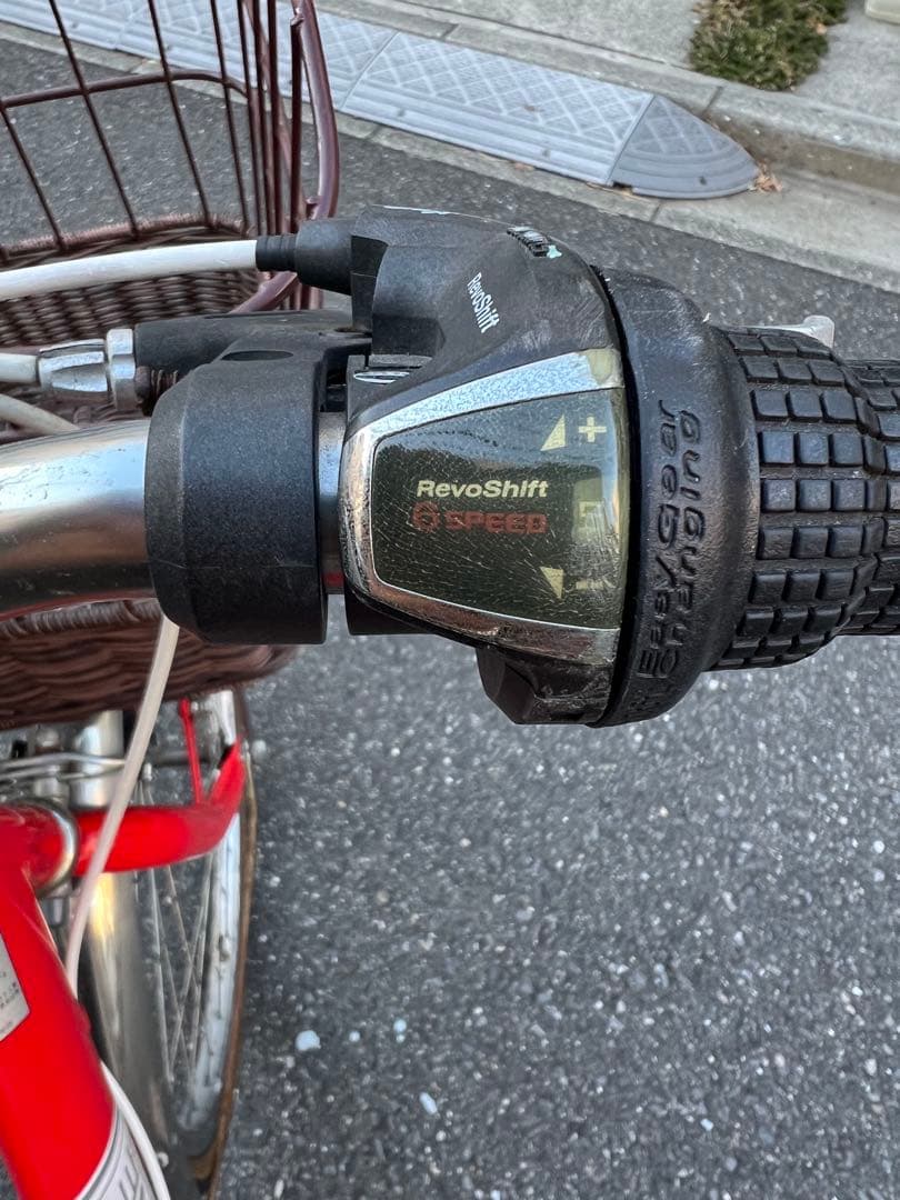 TOPONE 24インチ 自転車 赤 前カゴ付き 6段変速