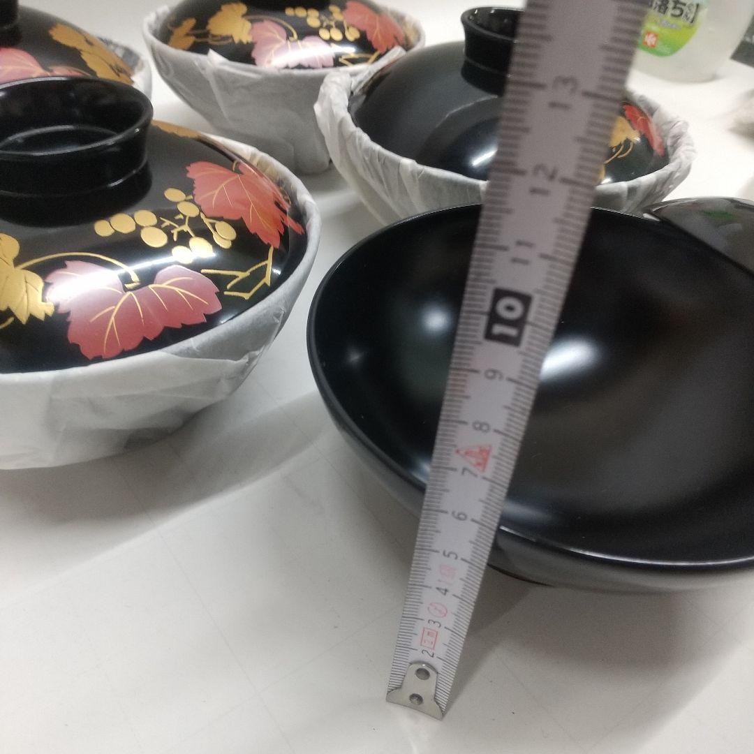 蓋付きお椀 黒つた柄 5客①