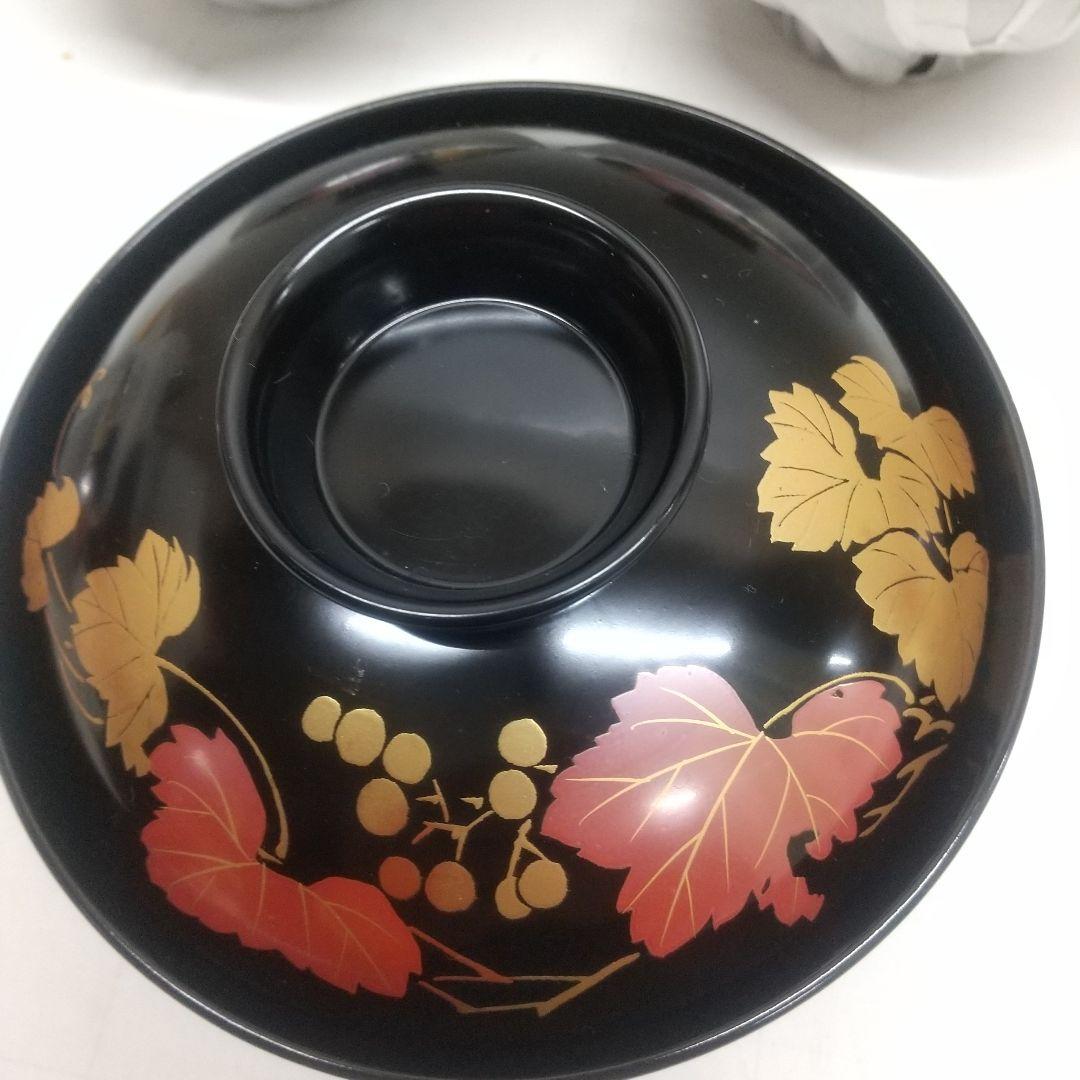 蓋付きお椀 黒つた柄 5客①