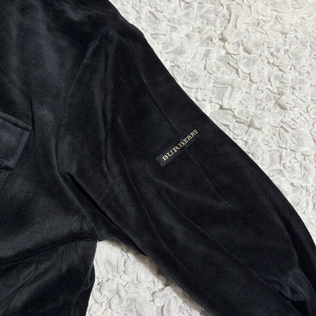 新品　バーバリー　ベロア 長袖ポロシャツ　ロゴ刺繍　ノバチェック　洗える　黒　L