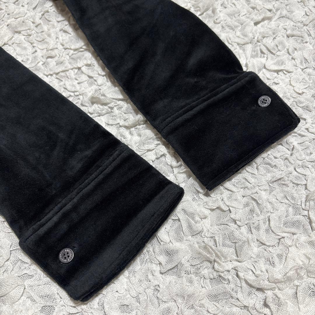 新品　バーバリー　ベロア 長袖ポロシャツ　ロゴ刺繍　ノバチェック　洗える　黒　L