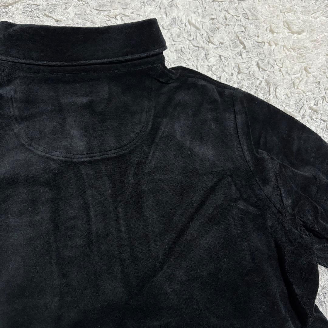 新品　バーバリー　ベロア 長袖ポロシャツ　ロゴ刺繍　ノバチェック　洗える　黒　L