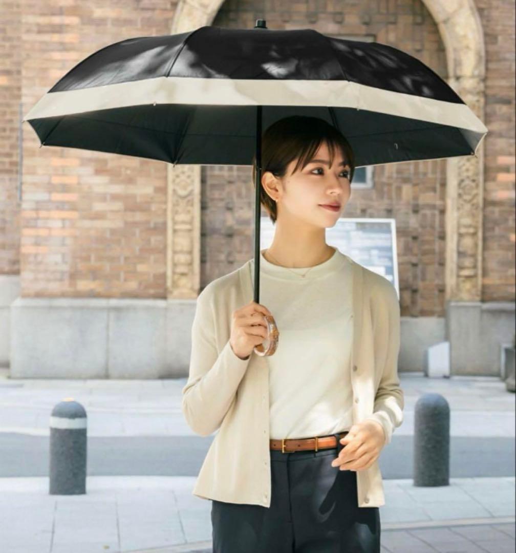 芦屋ロサブラン　日傘　2段折りミドル　コンビ　曲がり手元 55cm