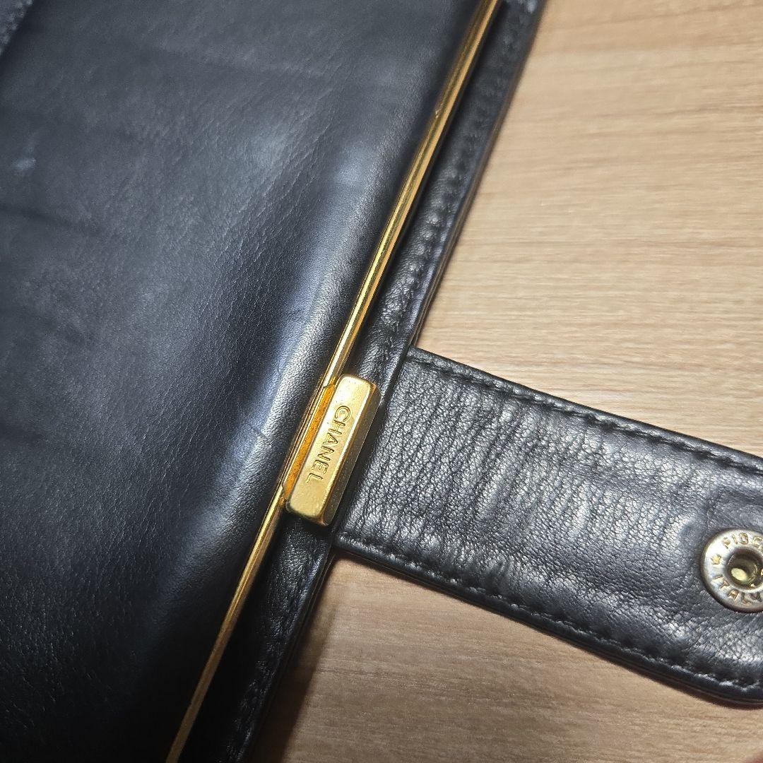 CHANEL ブラックレザー長財布