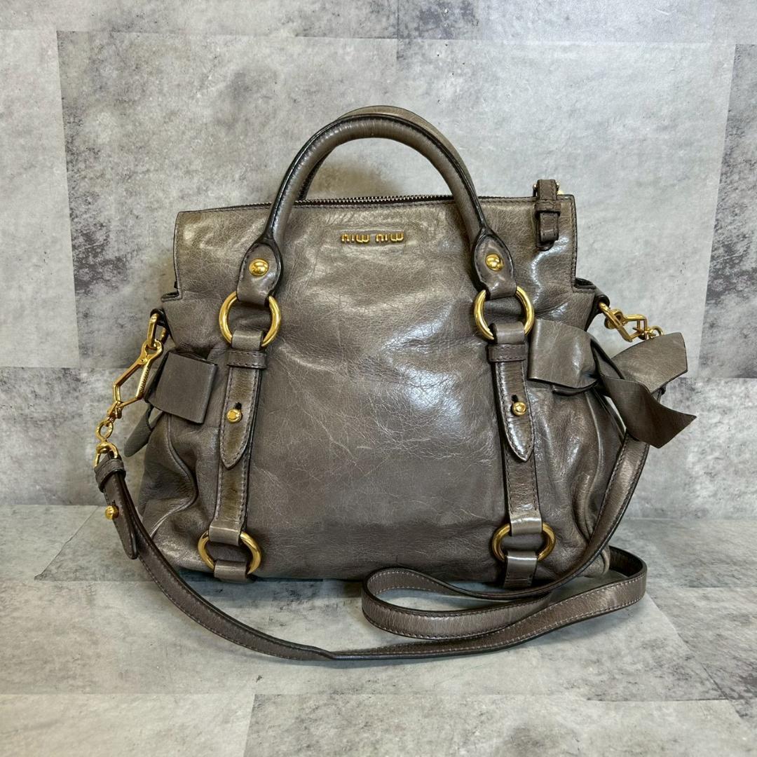 miu miu ２way サイドリボン レザー ショルダーバッグ RG547