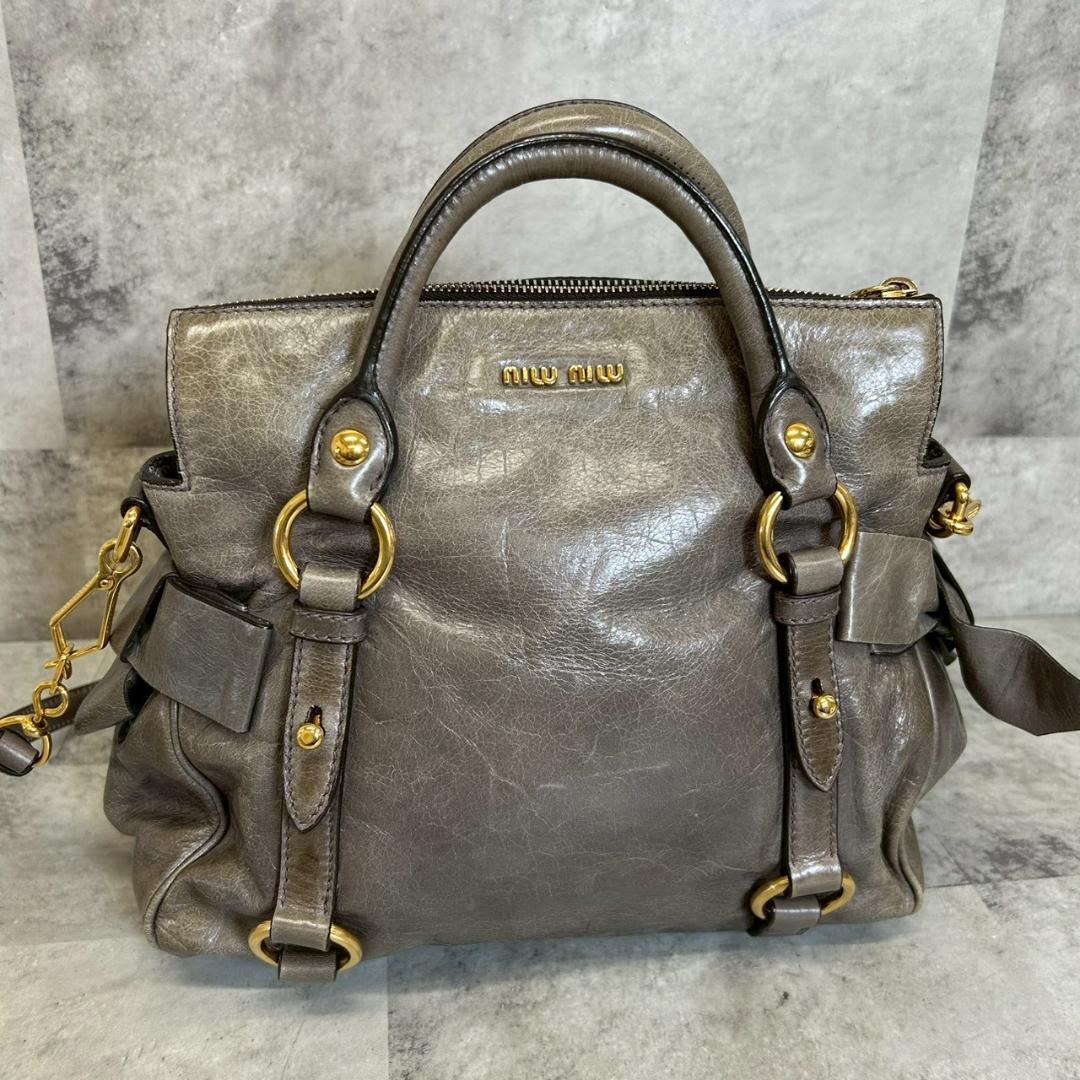 miu miu ２way サイドリボン レザー ショルダーバッグ RG547