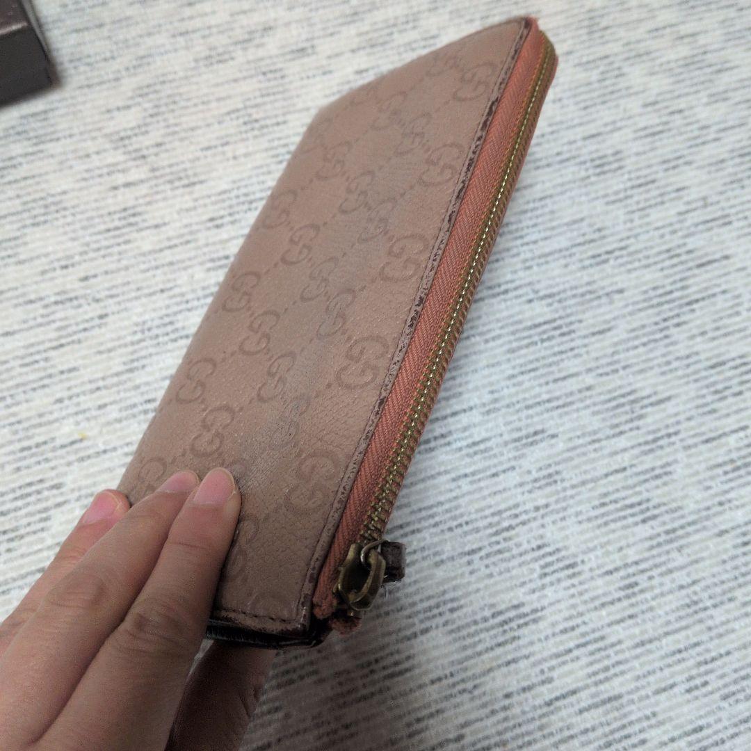 GUCCI ピンクベージュレザー GGパターン 長財布　L字チャック