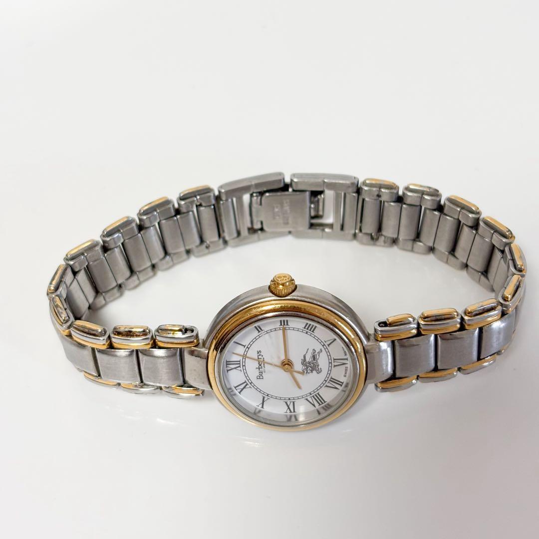 良品 バーバリー レディース腕時計ホワイト シルバー キュート ラグジュアリー