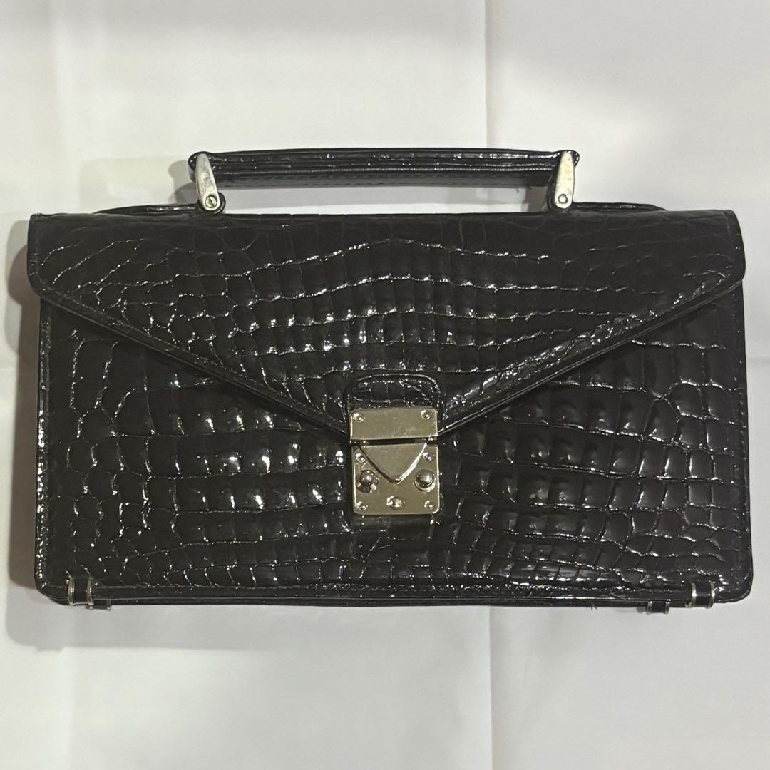 ★タイムセール★ 【美品・希少】JRA 本クロコダイル ワニ革 セカンドバッグ