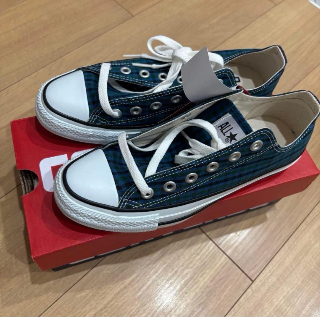 familiar ALLSTAR 青チェック スニーカー　ファミリア コンバース