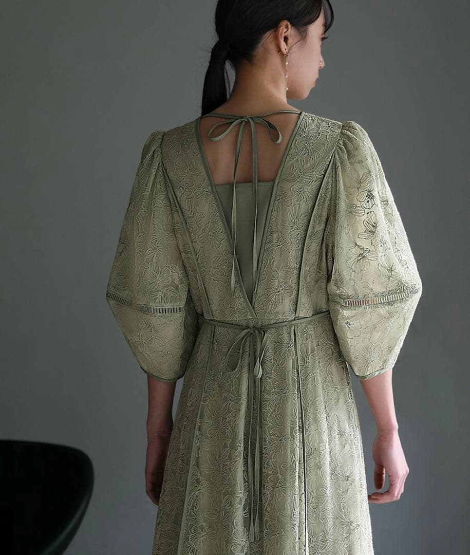 【GIRL】パフスリーブ総レースフレアロングオケージョンドレス