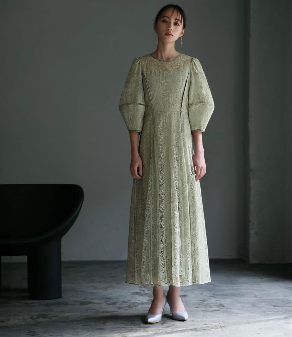 【GIRL】パフスリーブ総レースフレアロングオケージョンドレス