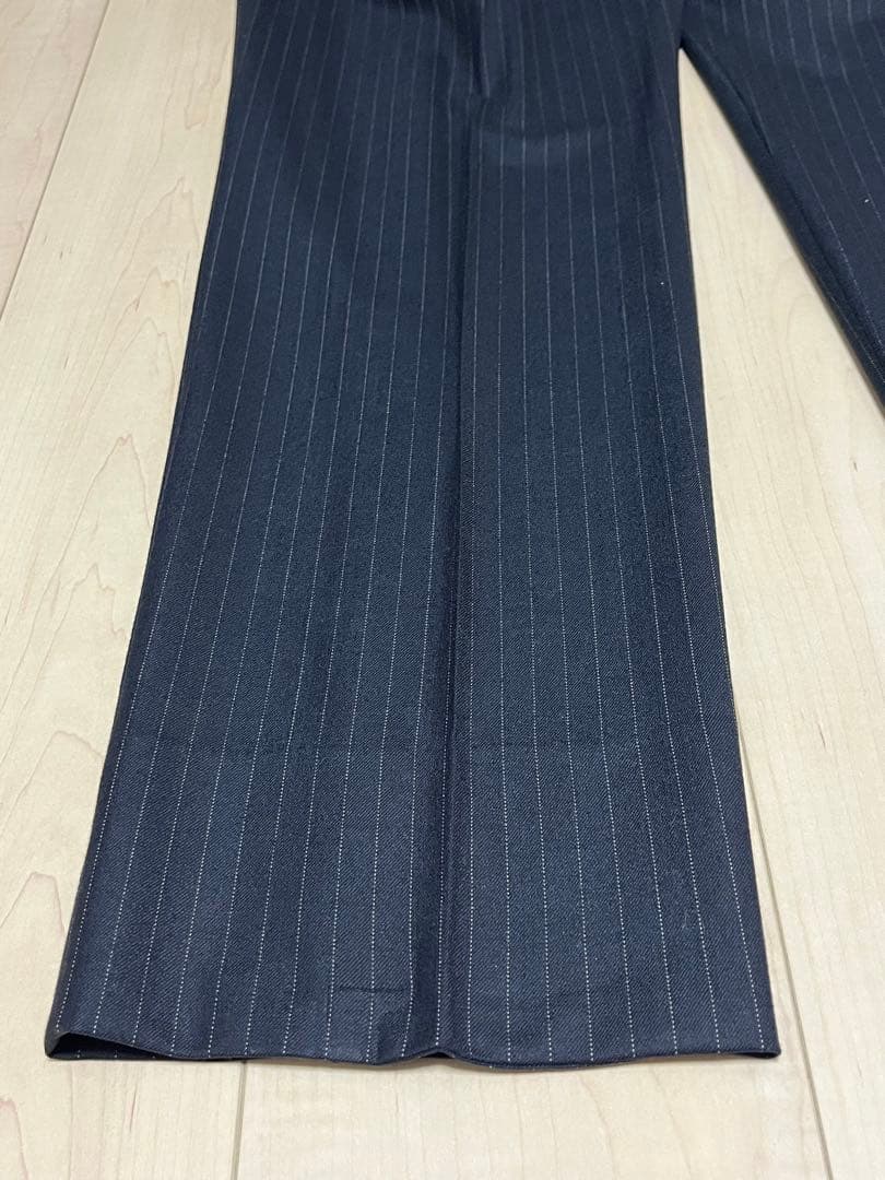 HERMES☆ストレッチウールストライプパンツネイビー52used美品