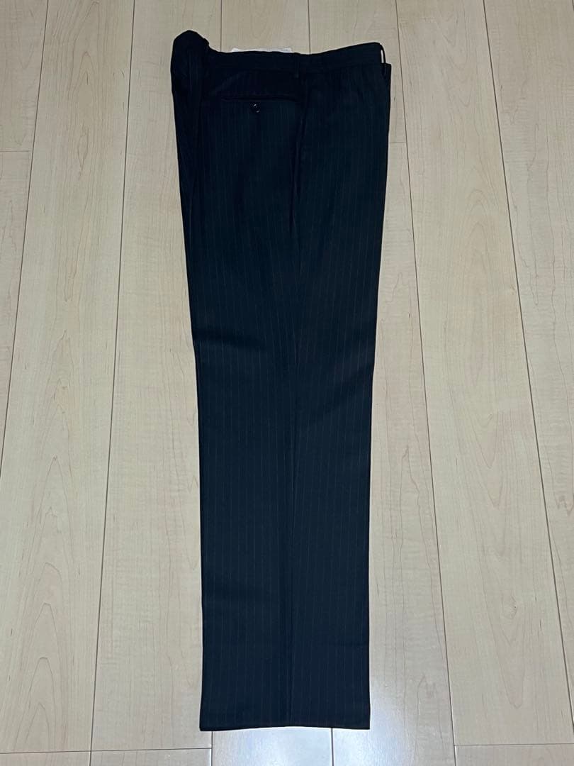 HERMES☆ストレッチウールストライプパンツネイビー52used美品