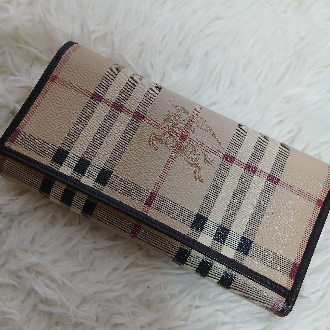 【美品】【BURBERRY】ノバチェック　ホースロゴ　PVCレザー　長財布