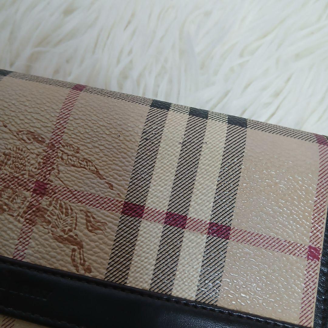 【美品】【BURBERRY】ノバチェック　ホースロゴ　PVCレザー　長財布