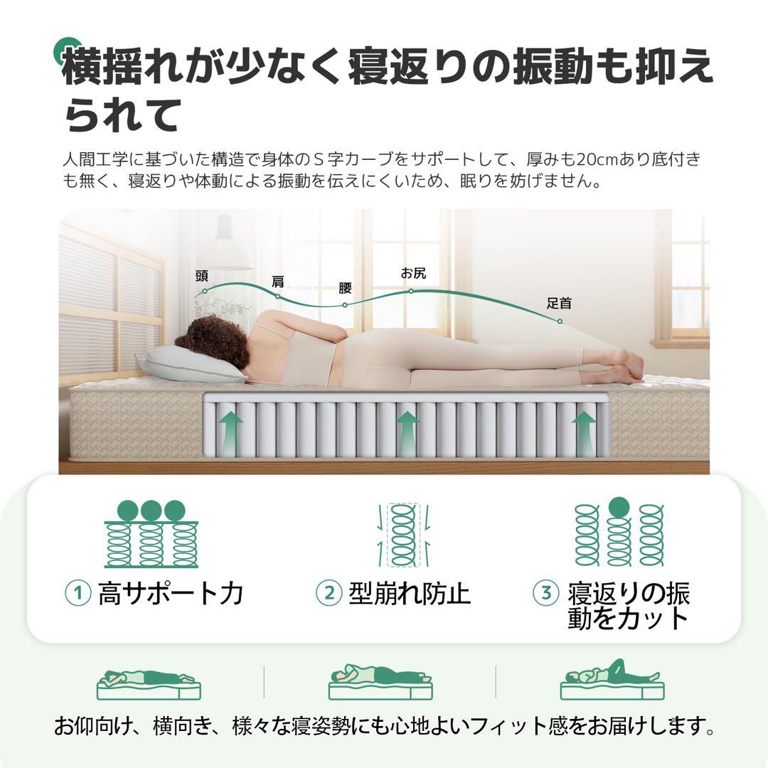 マットレス クイーン 厚め20cm コイルマットレス 硬さ180N 硬め