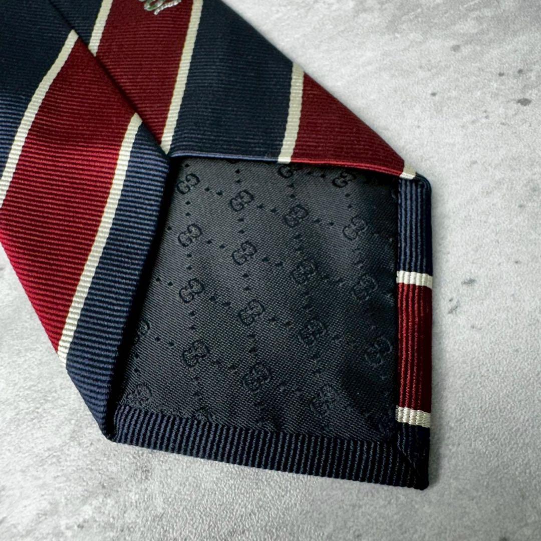 美品 GUCCI ジャガード マーモント BEE 蛇 ストライプ ネクタイ 紺赤