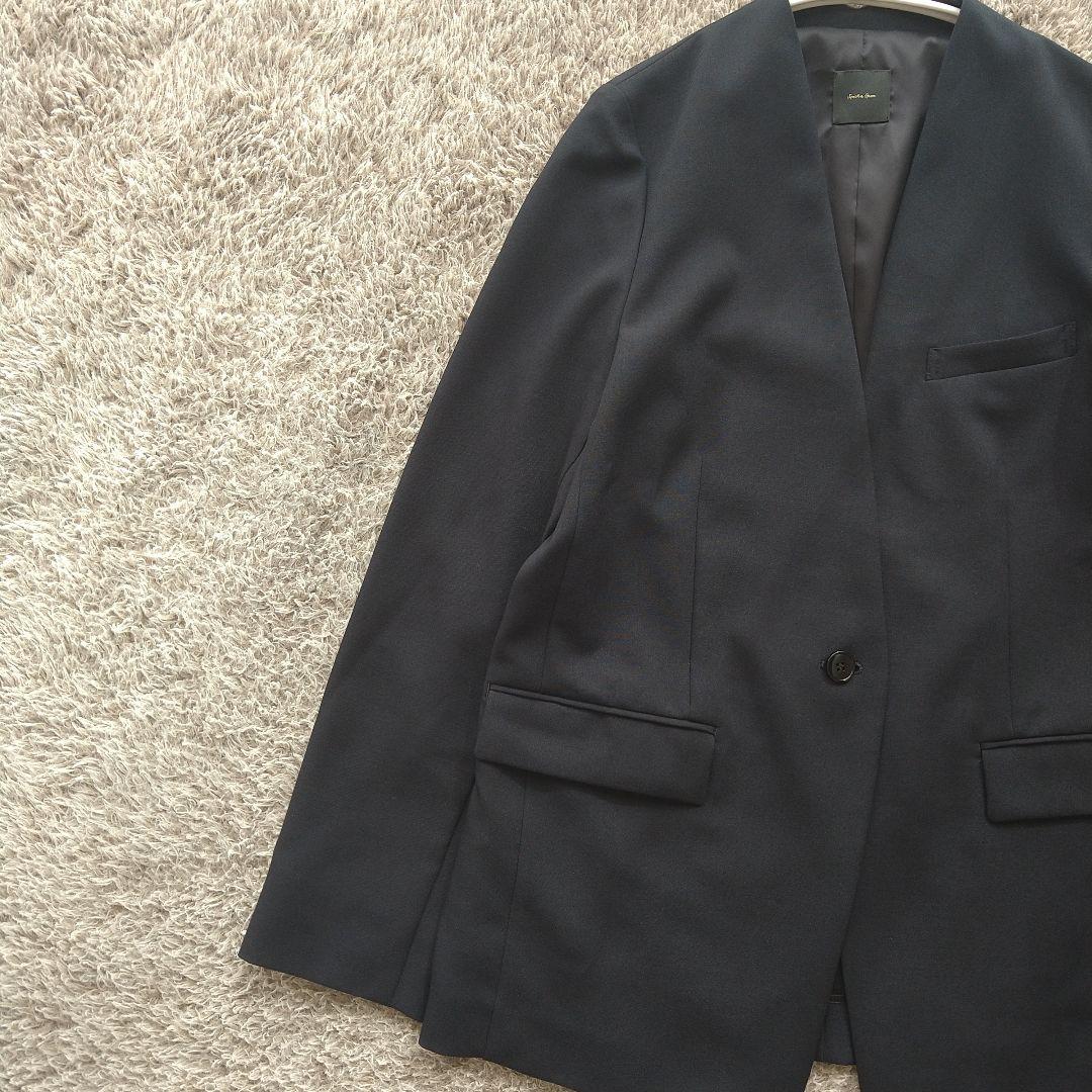 スピックアンドスパン ドライダブルクロスVカラージャケット 36 ノーカラー 紺