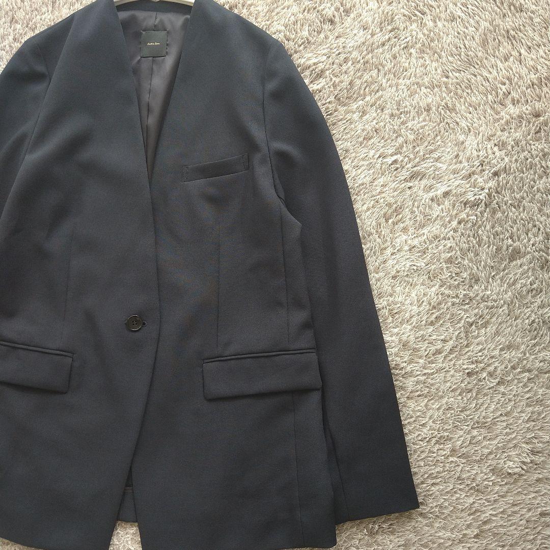 スピックアンドスパン ドライダブルクロスVカラージャケット 36 ノーカラー 紺