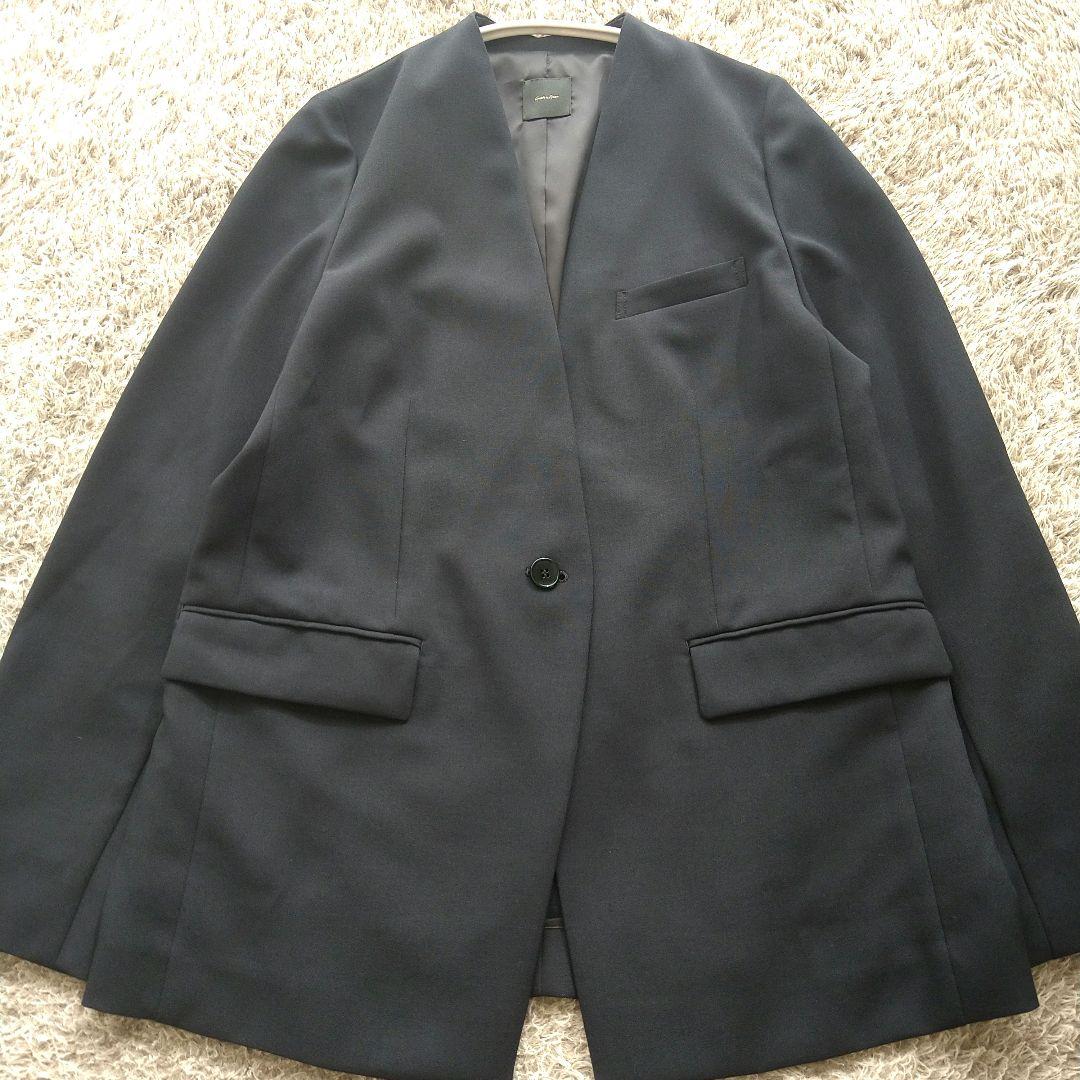 スピックアンドスパン ドライダブルクロスVカラージャケット 36 ノーカラー 紺