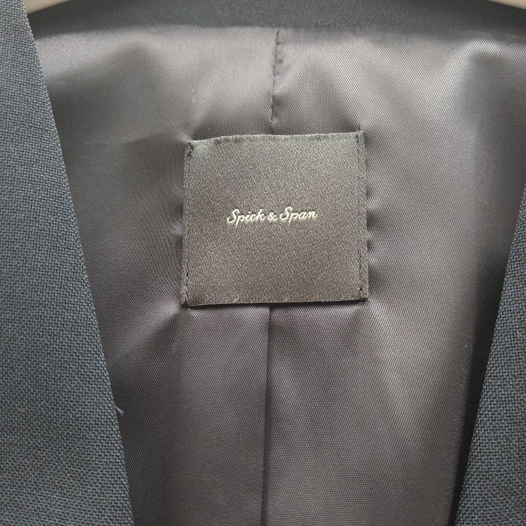 スピックアンドスパン ドライダブルクロスVカラージャケット 36 ノーカラー 紺