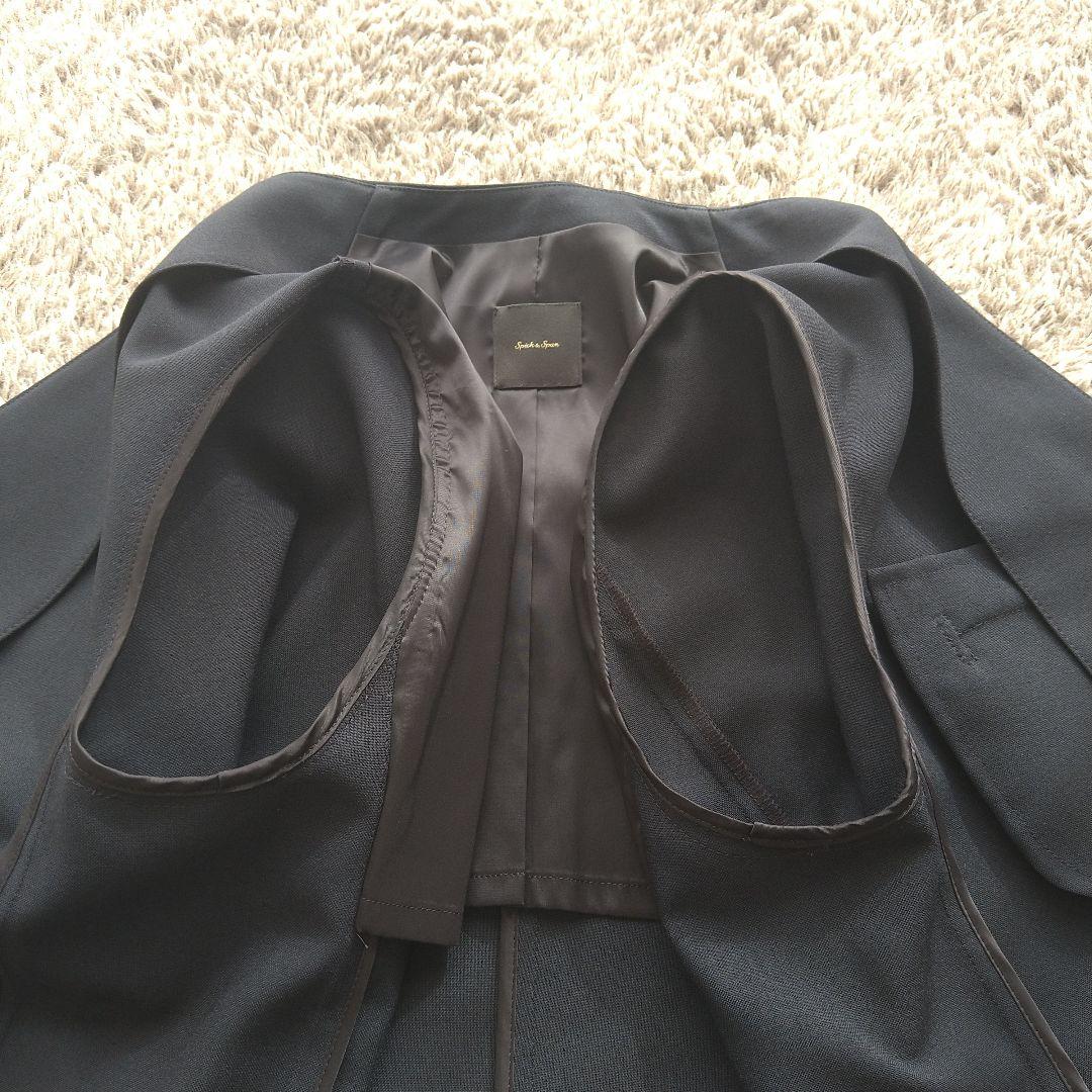 スピックアンドスパン ドライダブルクロスVカラージャケット 36 ノーカラー 紺