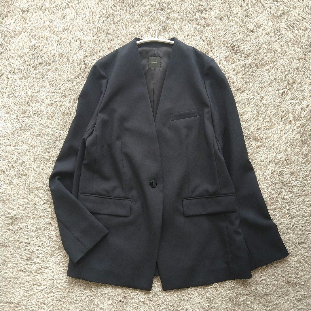 スピックアンドスパン ドライダブルクロスVカラージャケット 36 ノーカラー 紺