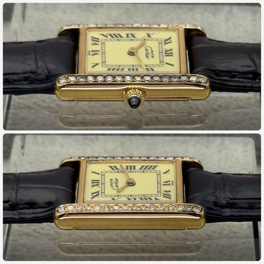 新品仕上 カルティエ プレマストタンクSM ダイヤベゼル 手巻 時計