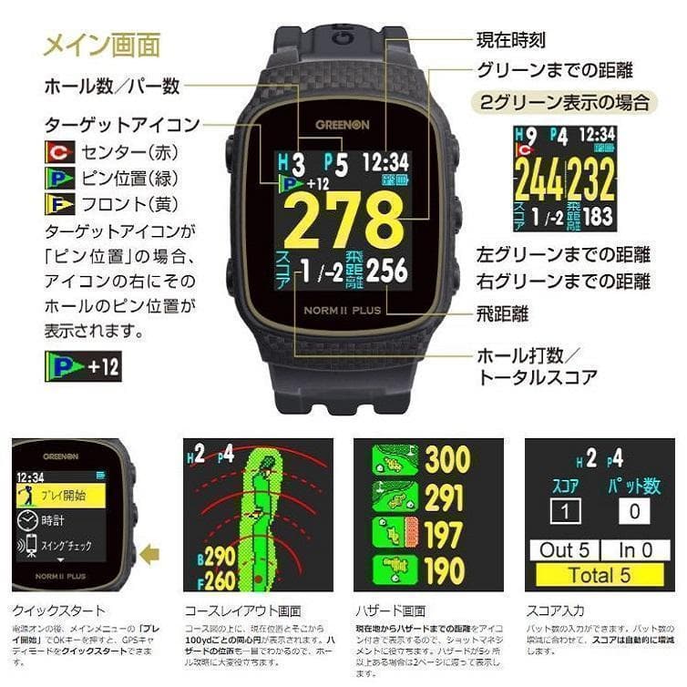 【新品】 グリーンオン ゴルフ ウォッチ ノルム II プラス 黒＋おまけ