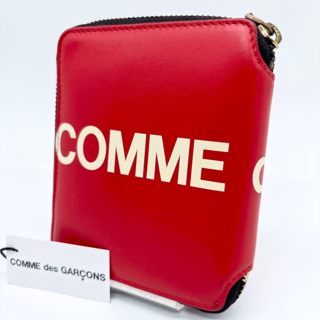 コムデギャルソン　2つ折り財布 ラウンドファスナー HUGE LOGO レッド