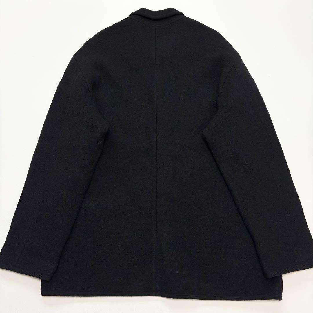【4XL相当】Papas コートジャケット 銀ボタン ウール 縮絨 ブラック