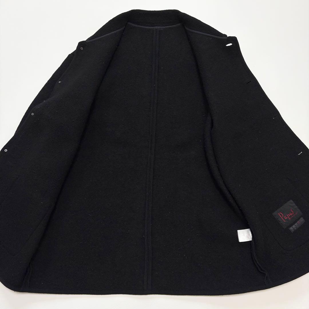 【4XL相当】Papas コートジャケット 銀ボタン ウール 縮絨 ブラック