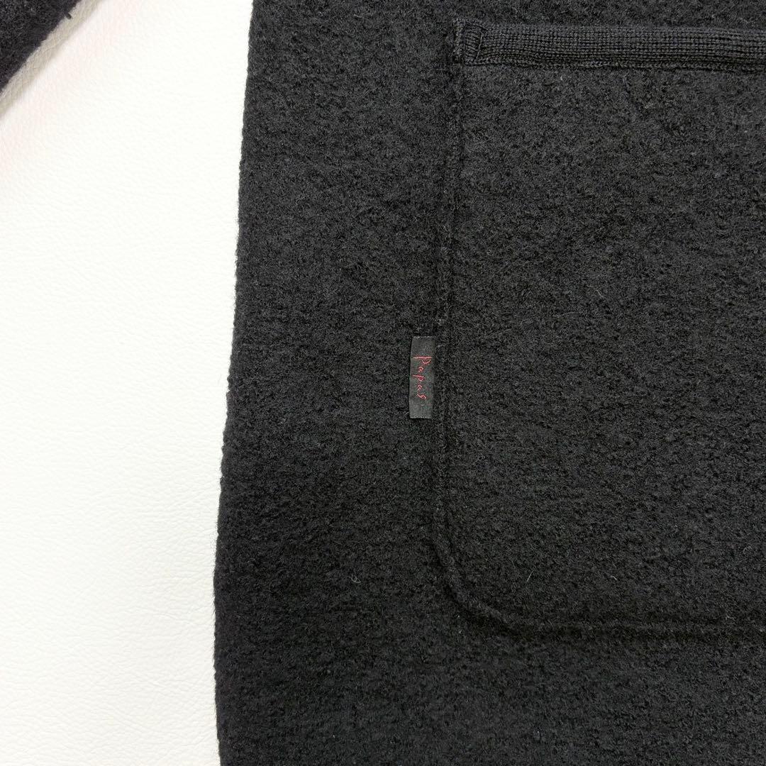 【4XL相当】Papas コートジャケット 銀ボタン ウール 縮絨 ブラック