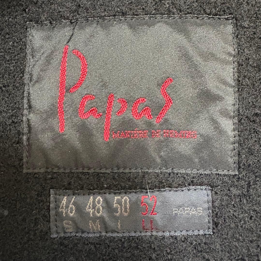 【4XL相当】Papas コートジャケット 銀ボタン ウール 縮絨 ブラック