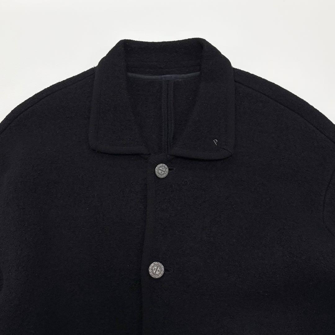 【4XL相当】Papas コートジャケット 銀ボタン ウール 縮絨 ブラック