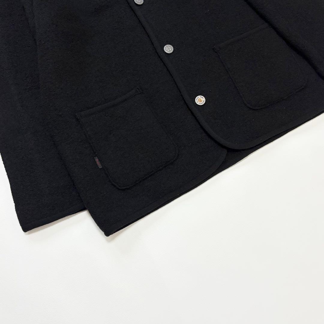 【4XL相当】Papas コートジャケット 銀ボタン ウール 縮絨 ブラック