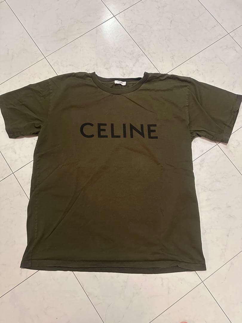 CELINE オリーブ色 ロゴTシャツ