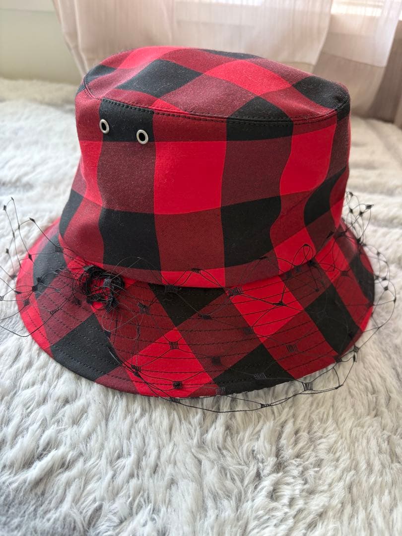 Christian Dior バケットハット 赤黒チェック 58