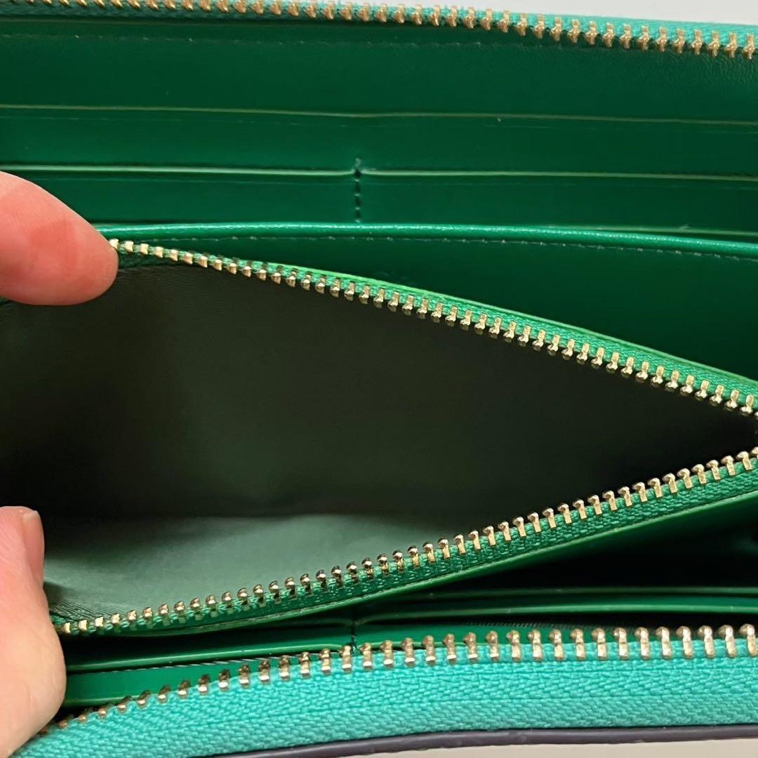 COACH コーチ レザー ラウンド 長財布 ストラップつき グリーン