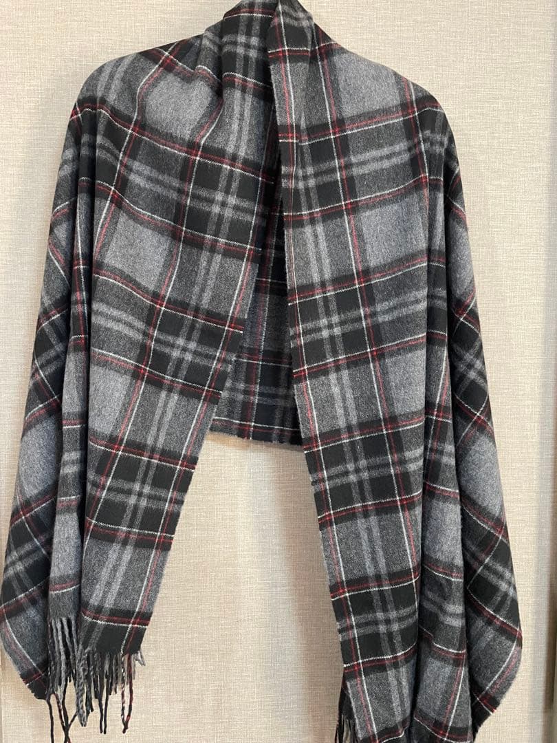 23区ピュアカシミヤ チェック柄ストールグレー系