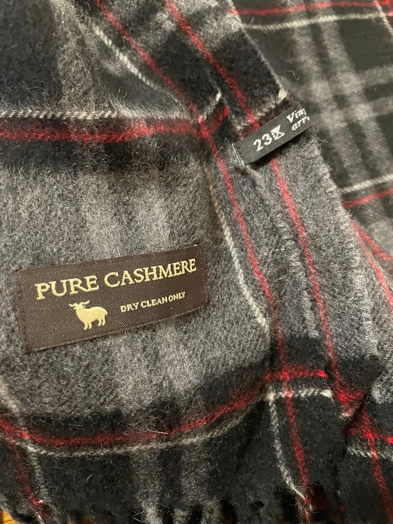 23区ピュアカシミヤ チェック柄ストールグレー系