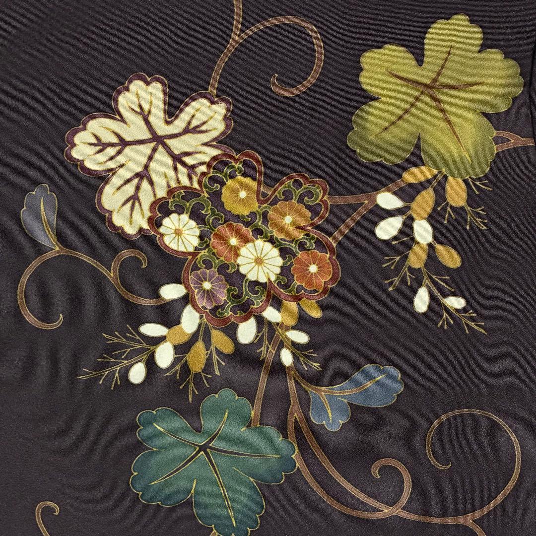 D85 訪問着 蔦の葉 菊 金駒刺繍 縫い紋 正絹 着物 袷 極美品